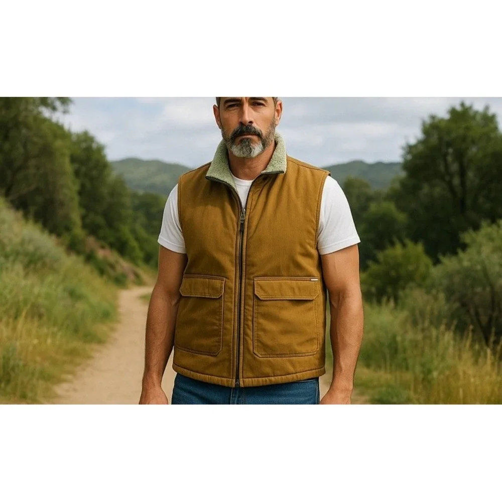 LEE Workwear Sherpa Lined Vest Full Zip Durable Canvas Men's‎ Sz XL Tobacco NWOT
